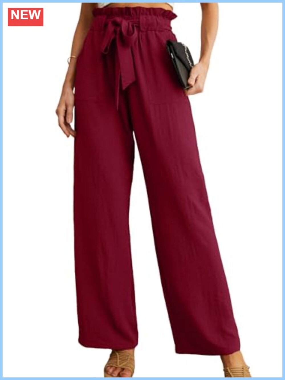 High Waist Wide Leg Palazzo Pants with Pockets - Adjustable Tie
